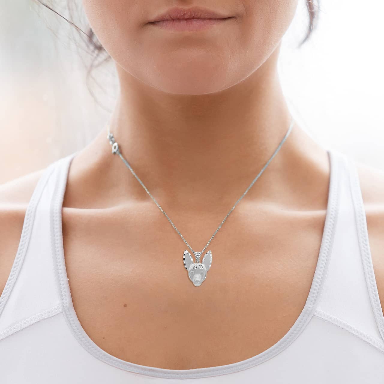 Sterling Silver Diamond Cut Jack Russell Terrier Pet Dog Pendant Necklace, view 2