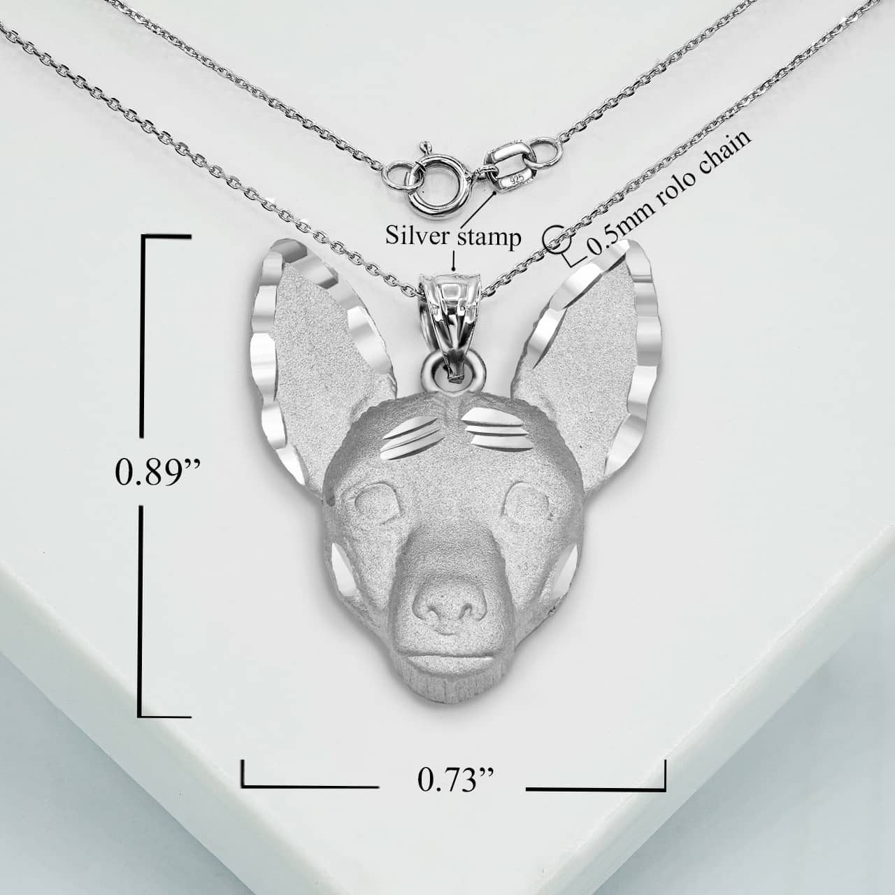 Sterling Silver Diamond Cut Jack Russell Terrier Pet Dog Pendant Necklace, view 3