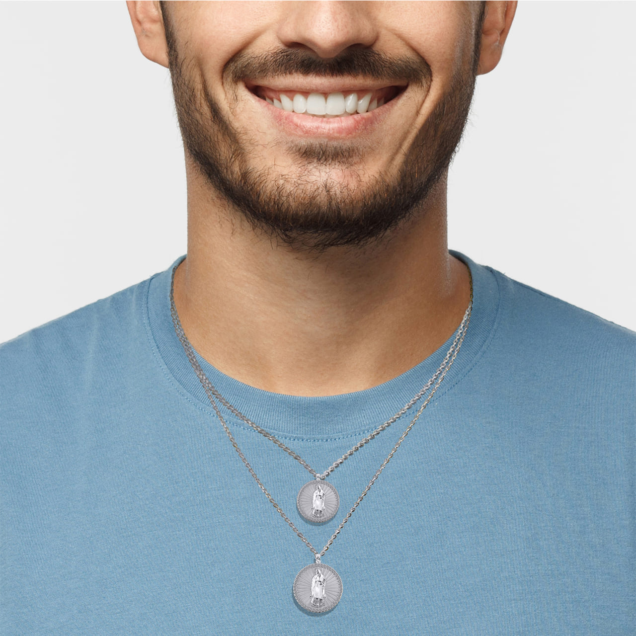 Sterling Silver Diamond Cut Lady Of Guadalupe Cubic Zirconia Halo Medallion Pendant Necklace, view 2