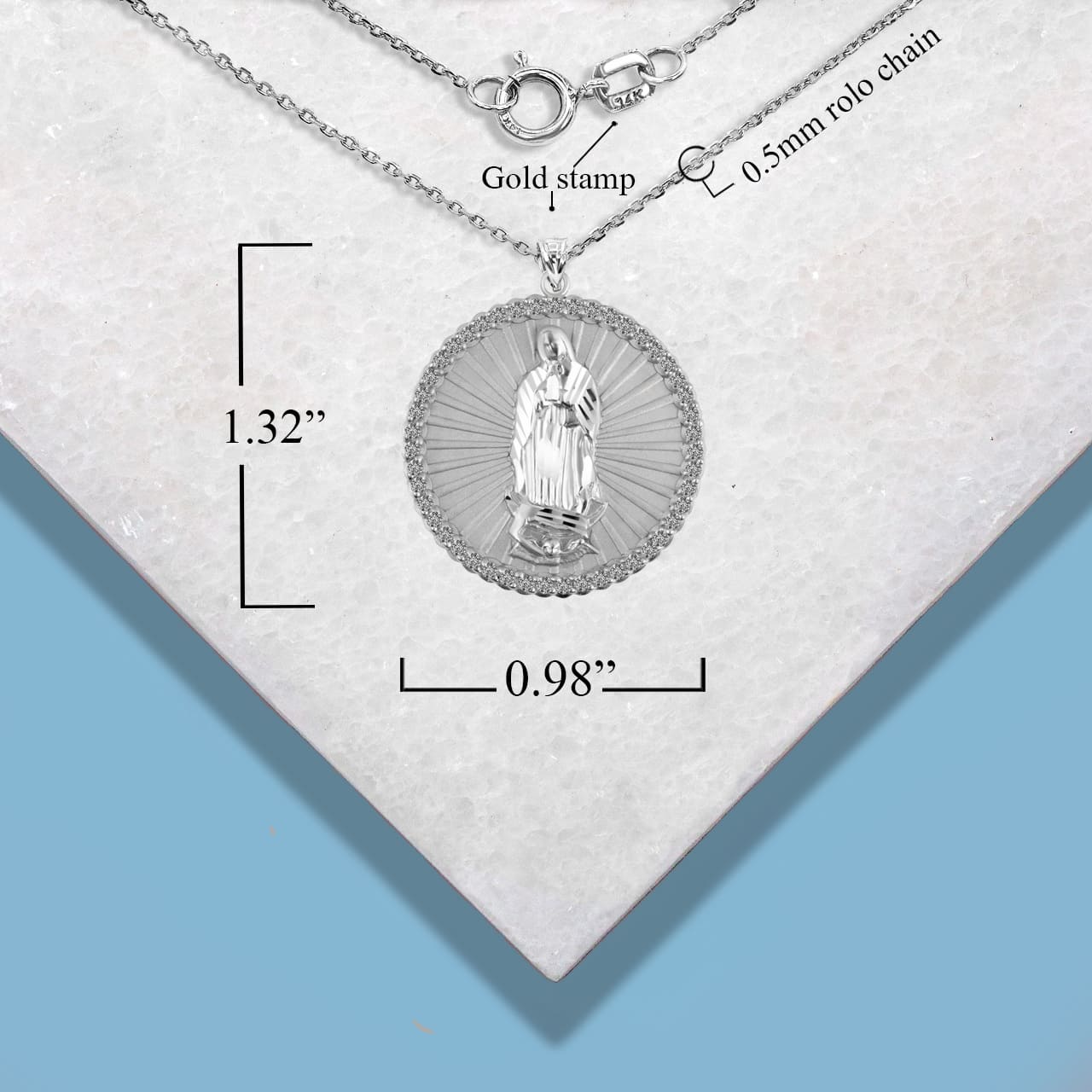 Sterling Silver Diamond Cut Lady Of Guadalupe Cubic Zirconia Halo Medallion Pendant Necklace, view 4