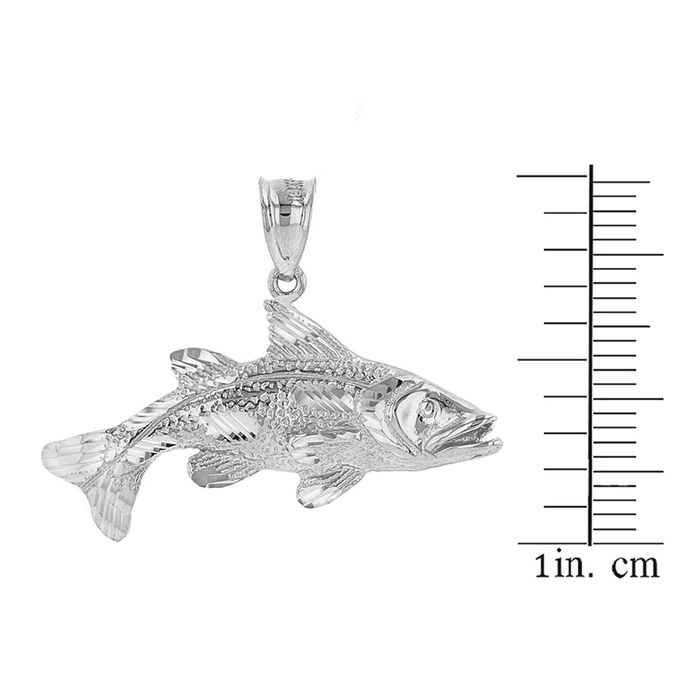 Sterling Silver Diamond Cut Largemouth Bass Fish Pendant Necklace, view 3