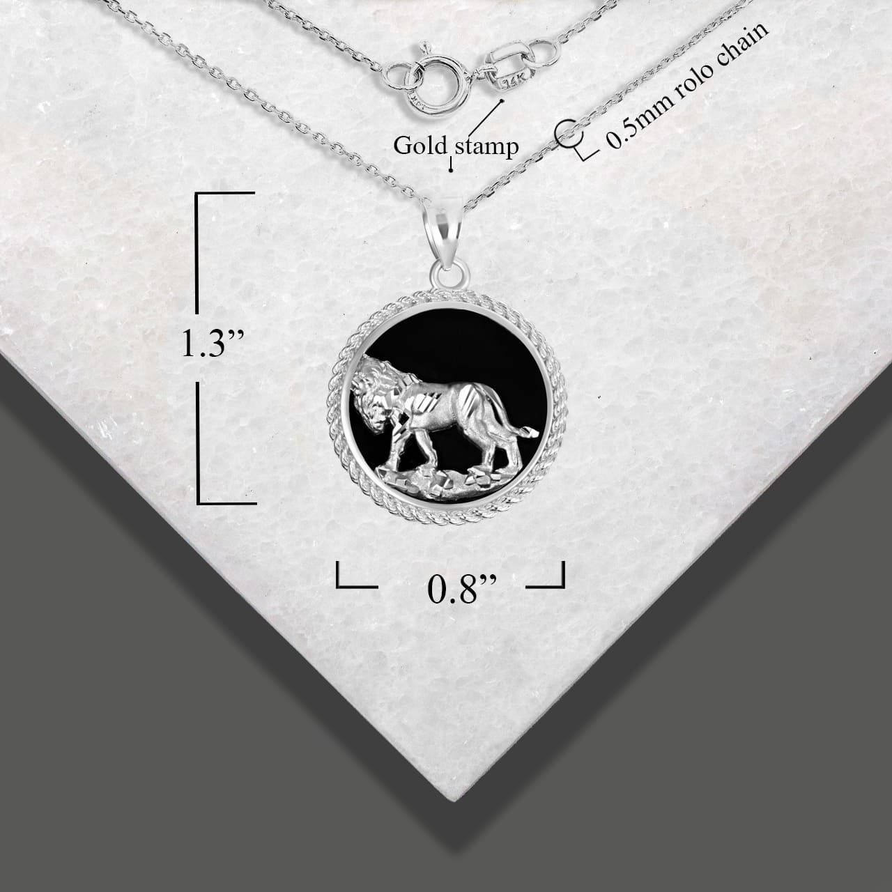 Sterling Silver Diamond Cut Lion Black Onyx Rope Medallion Pendant Necklace, view 3