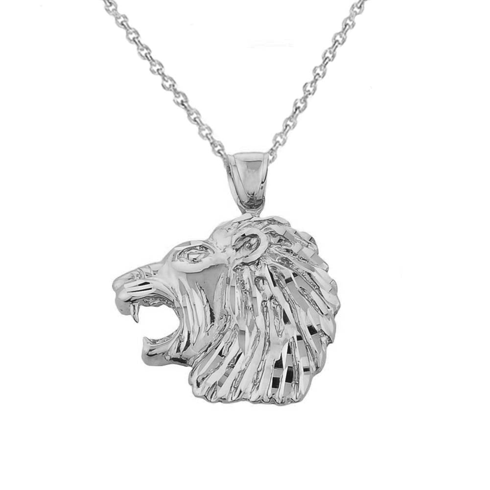 Sterling Silver Diamond Cut Lion Head Pendant