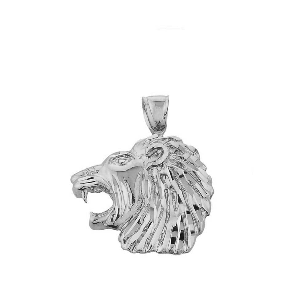 Sterling Silver Diamond Cut Lion Head Pendant, view 2