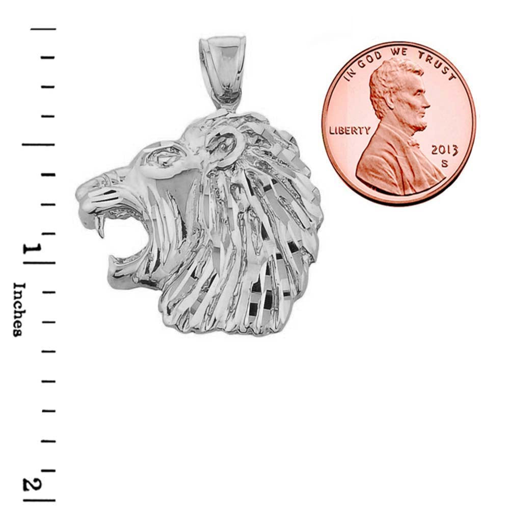 Sterling Silver Diamond Cut Lion Head Pendant, view 3