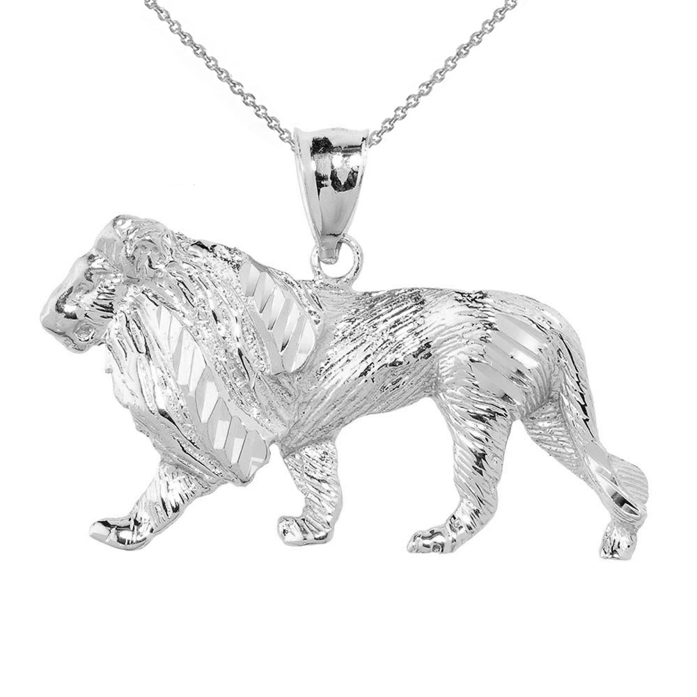 Sterling Silver Diamond Cut Lion Pendant Necklace