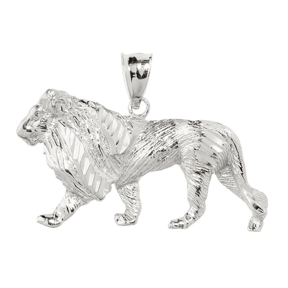 Sterling Silver Diamond Cut Lion Pendant Necklace, view 2