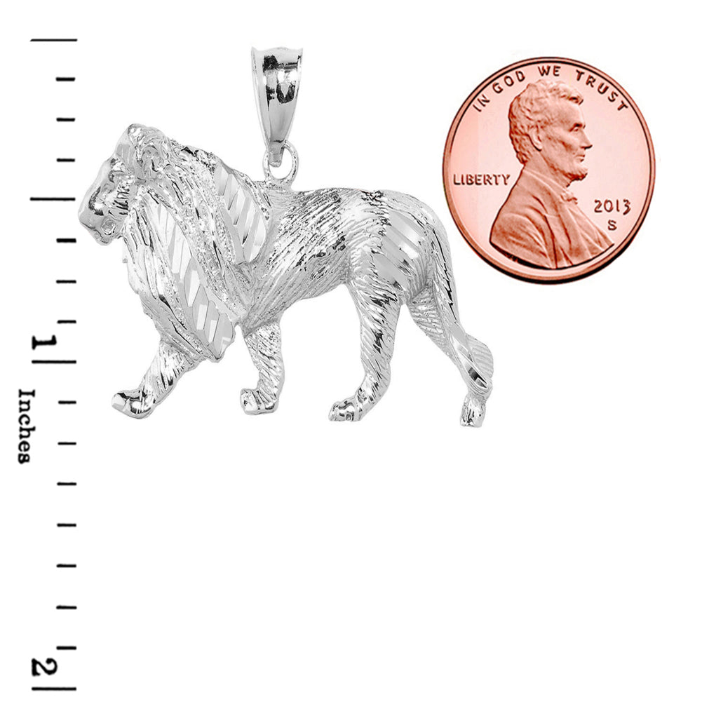 Sterling Silver Diamond Cut Lion Pendant Necklace, view 3
