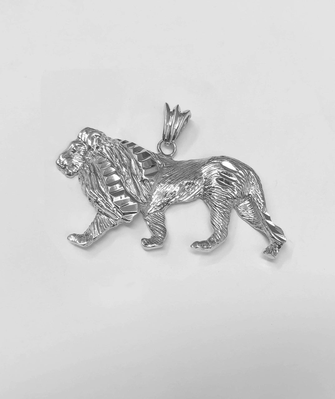 Sterling Silver Diamond Cut Lion Pendant Necklace, view 4