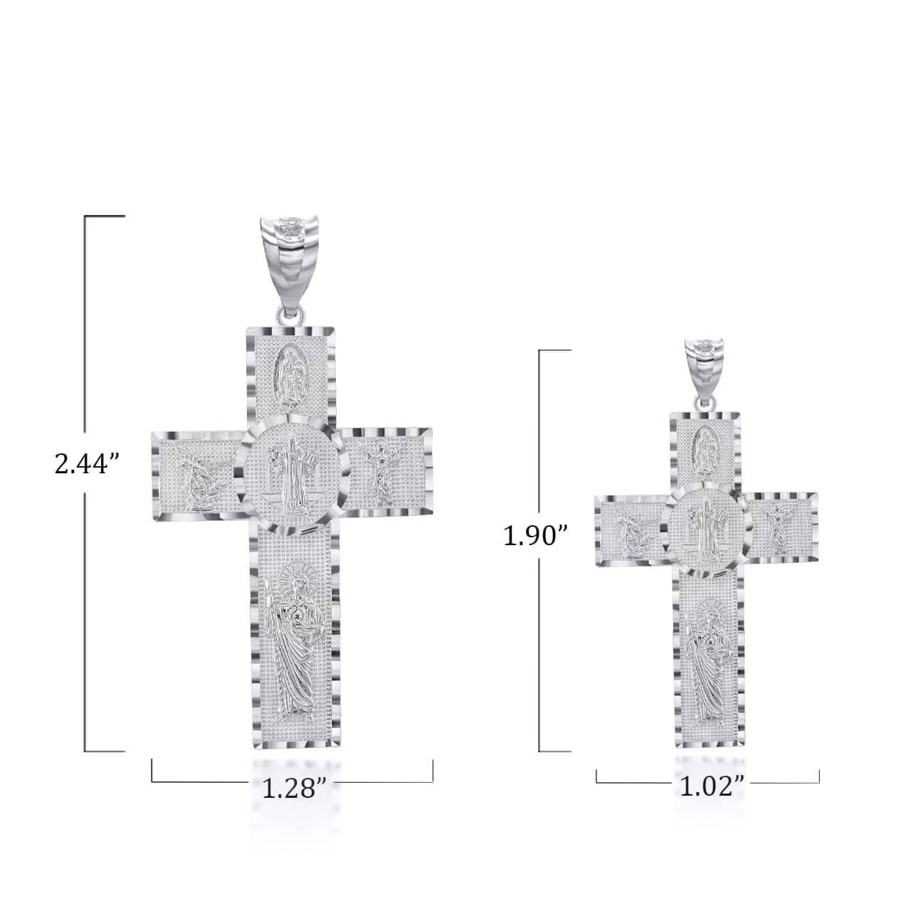 Sterling Silver Diamond Cut Patron Saint Beaded Cross Pendant Necklace, view 4
