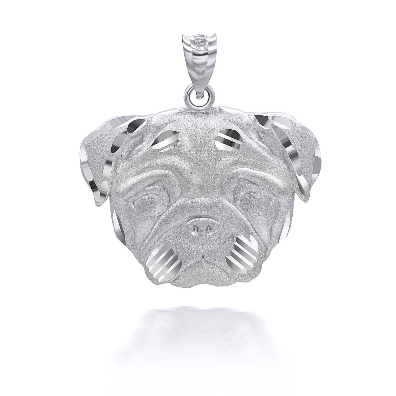 Sterling Silver Diamond Cut Pug Pet Dog Pendant Necklace