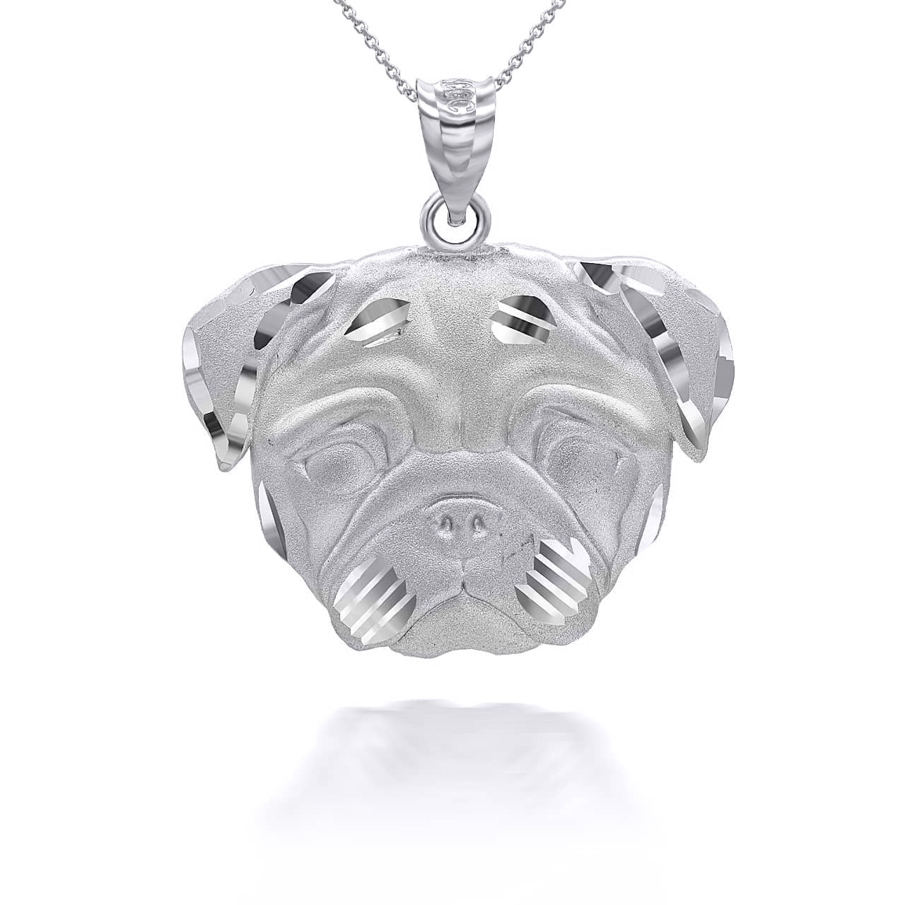 Sterling Silver Diamond Cut Pug Pet Dog Pendant Necklace, view 4