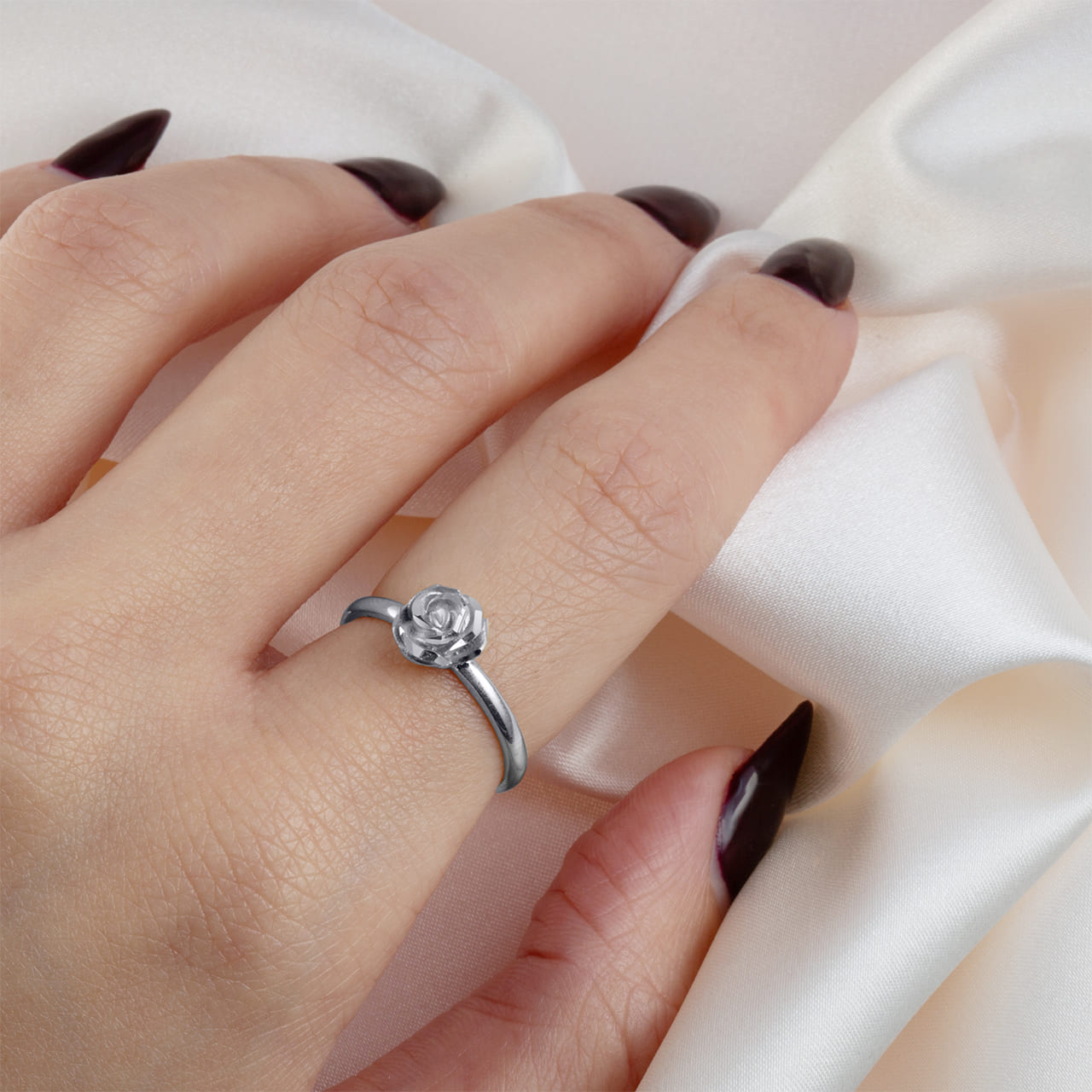 Sterling Silver Diamond Cut Rose Flower Ring, view 2