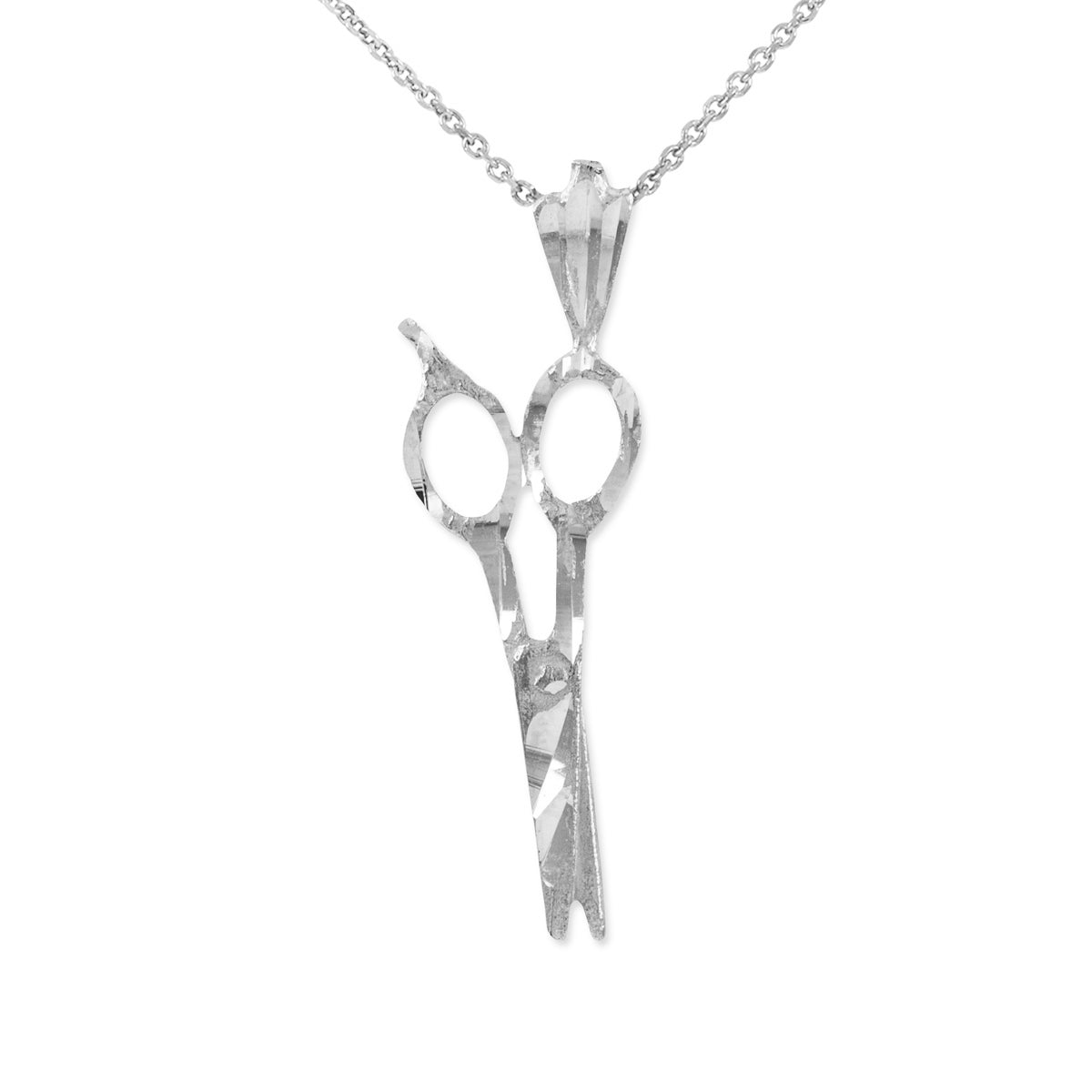 Sterling Silver Diamond Cut Scissors Charm Necklace