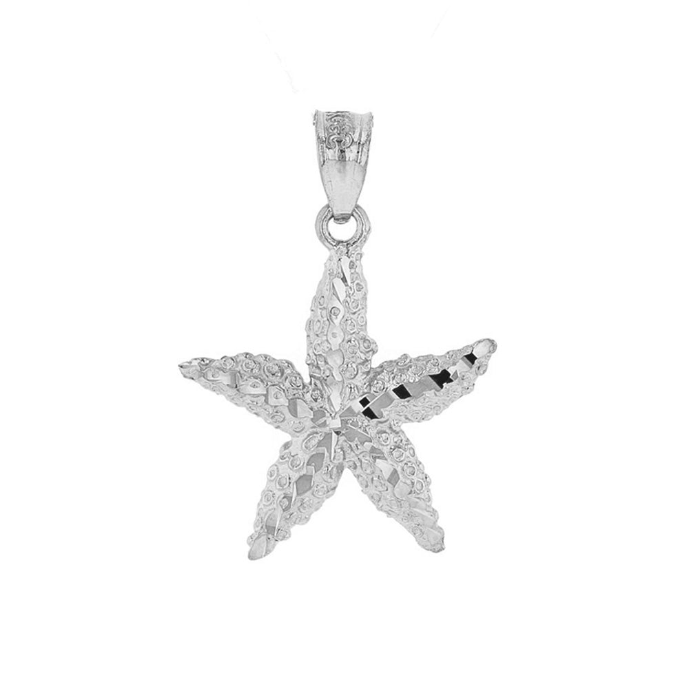 Sterling Silver Diamond Cut Starfish Sea Star Pendant Necklace, view 2