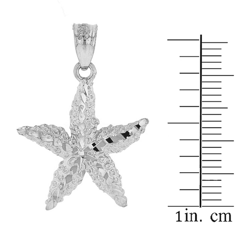 Sterling Silver Diamond Cut Starfish Sea Star Pendant Necklace, view 3