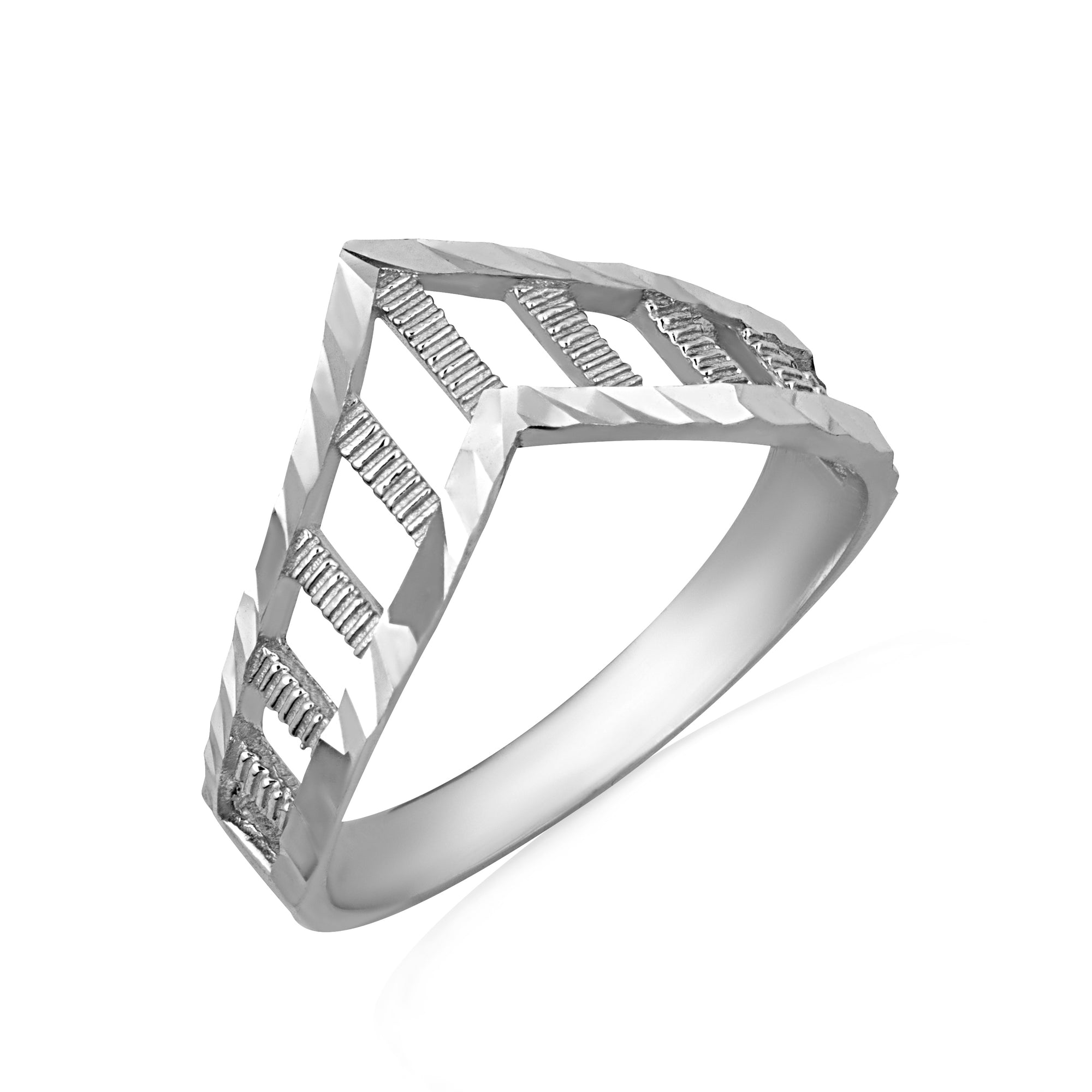 Sterling Silver Diamond Cut Striped Chevron Ring