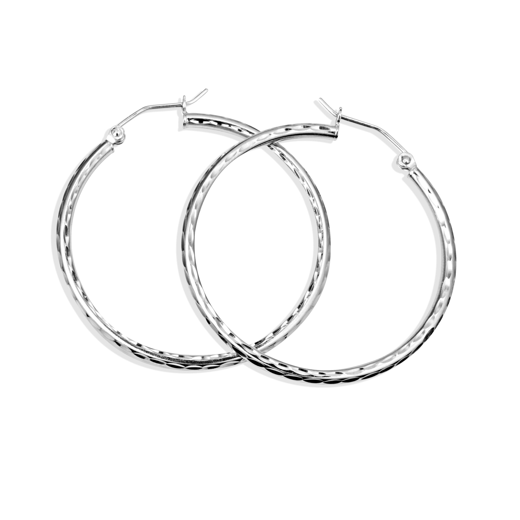 Sterling Silver Diamond Cut Textured Tube Hoop Earrings