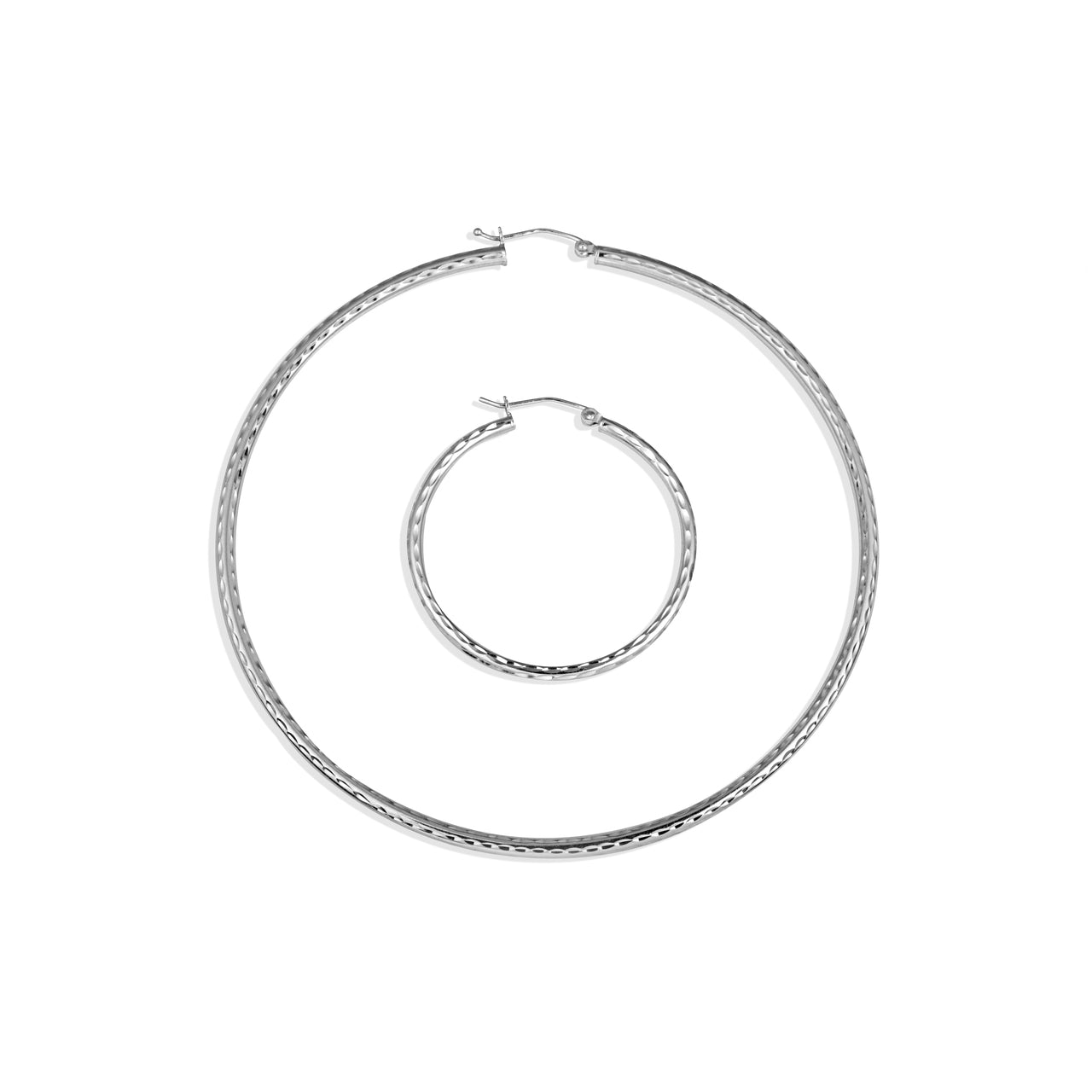 Sterling Silver Diamond Cut Textured Tube Hoop Earrings, view 4