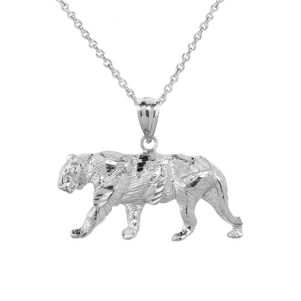 Sterling Silver Diamond Cut Tiger Pendant