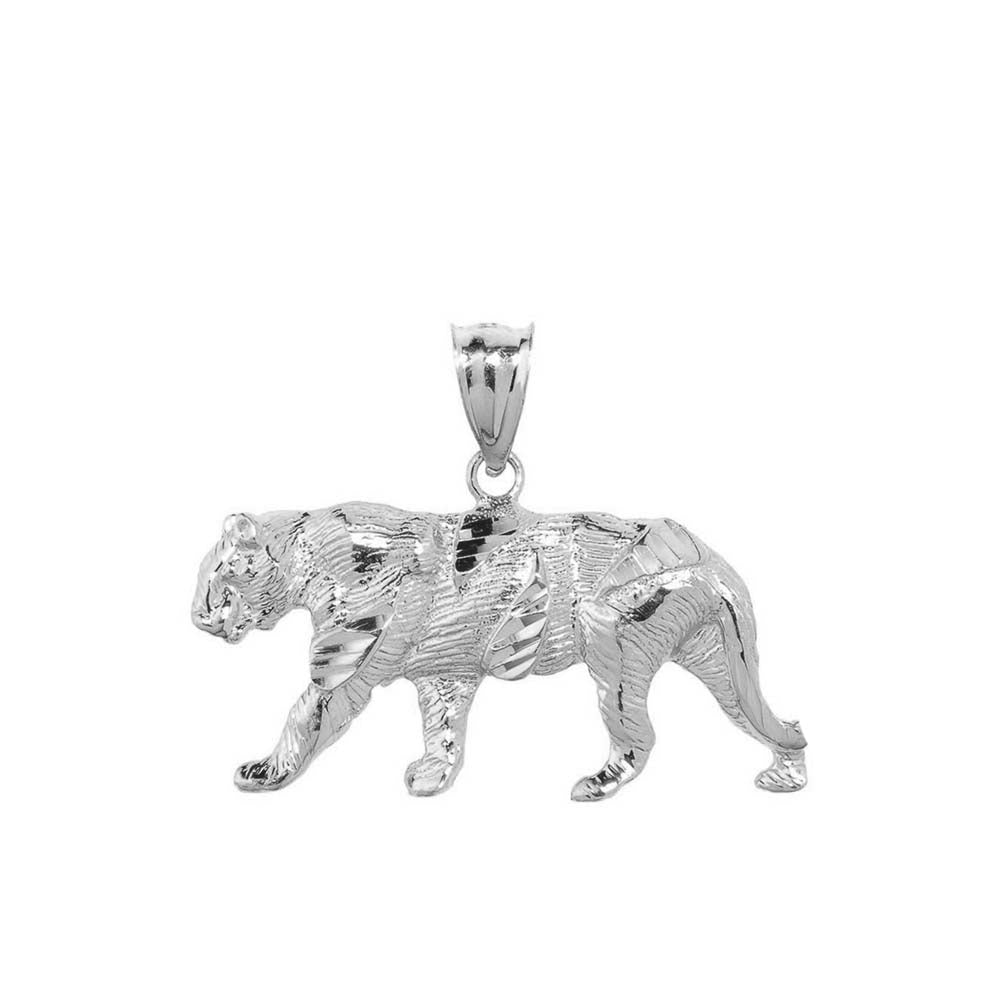 Sterling Silver Diamond Cut Tiger Pendant, view 2