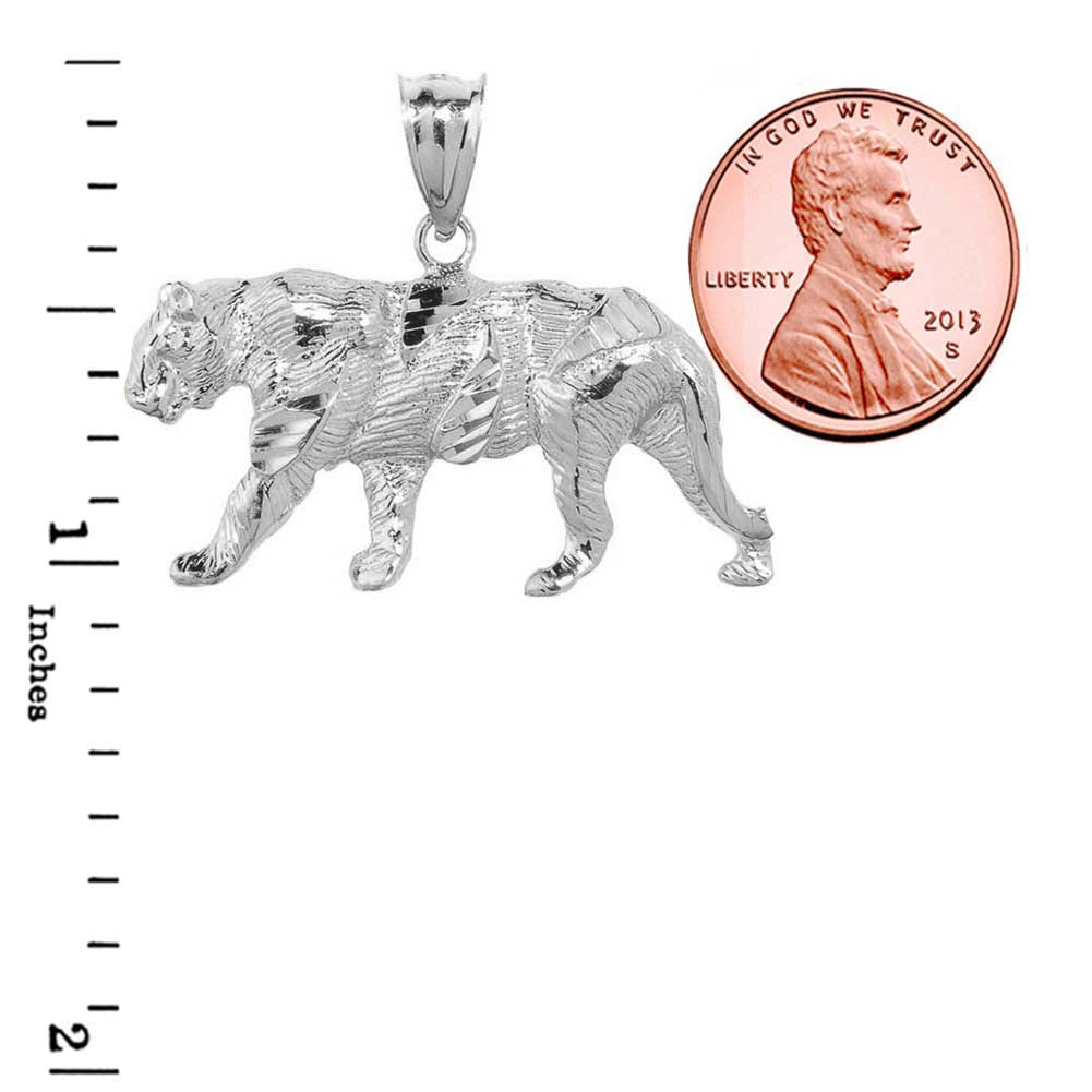 Sterling Silver Diamond Cut Tiger Pendant, view 3