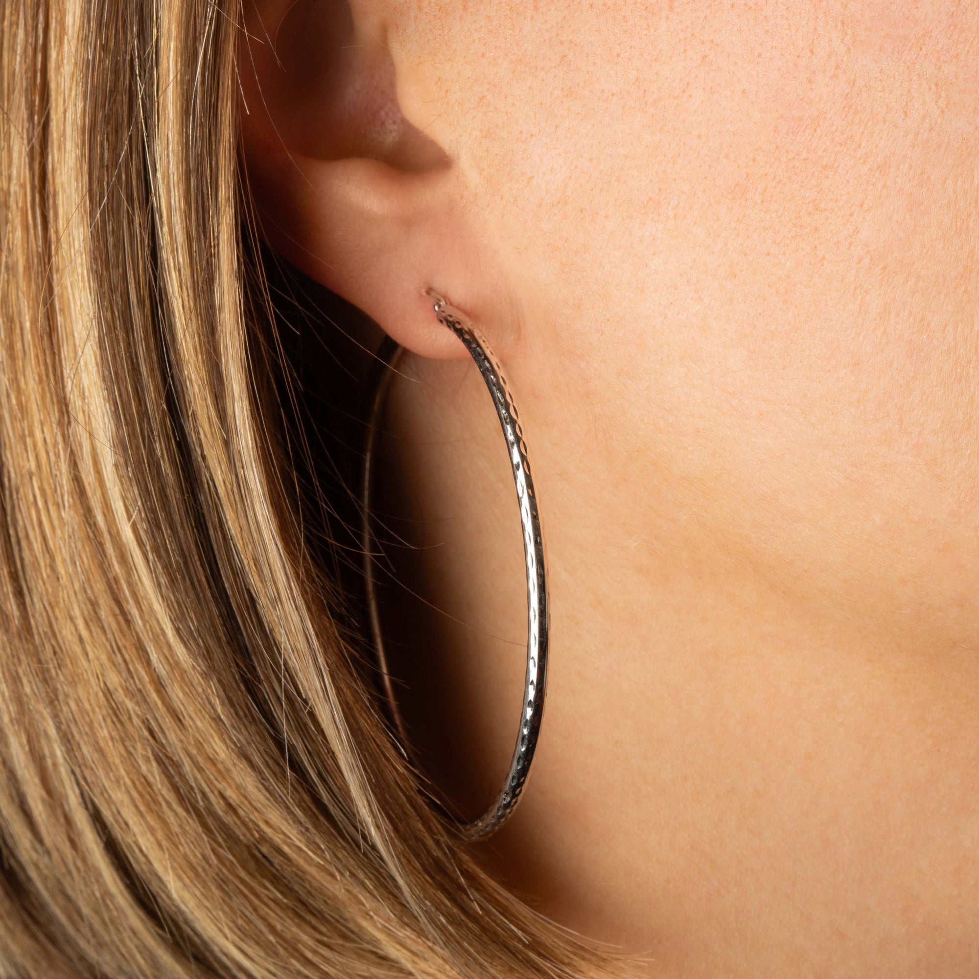 Sterling Silver Diamond Cut Tube Hoop Earrings, view 2