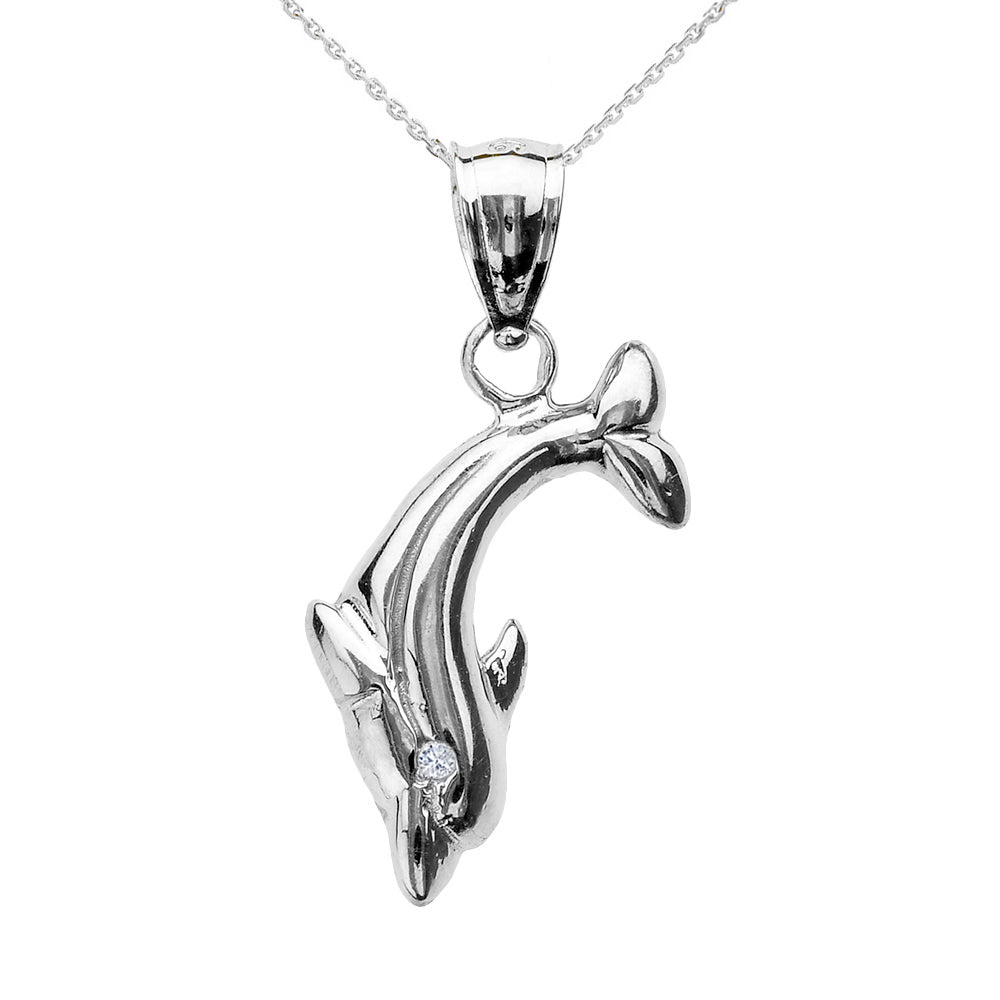 Sterling Silver Diamond Dolphin Pendant Necklace