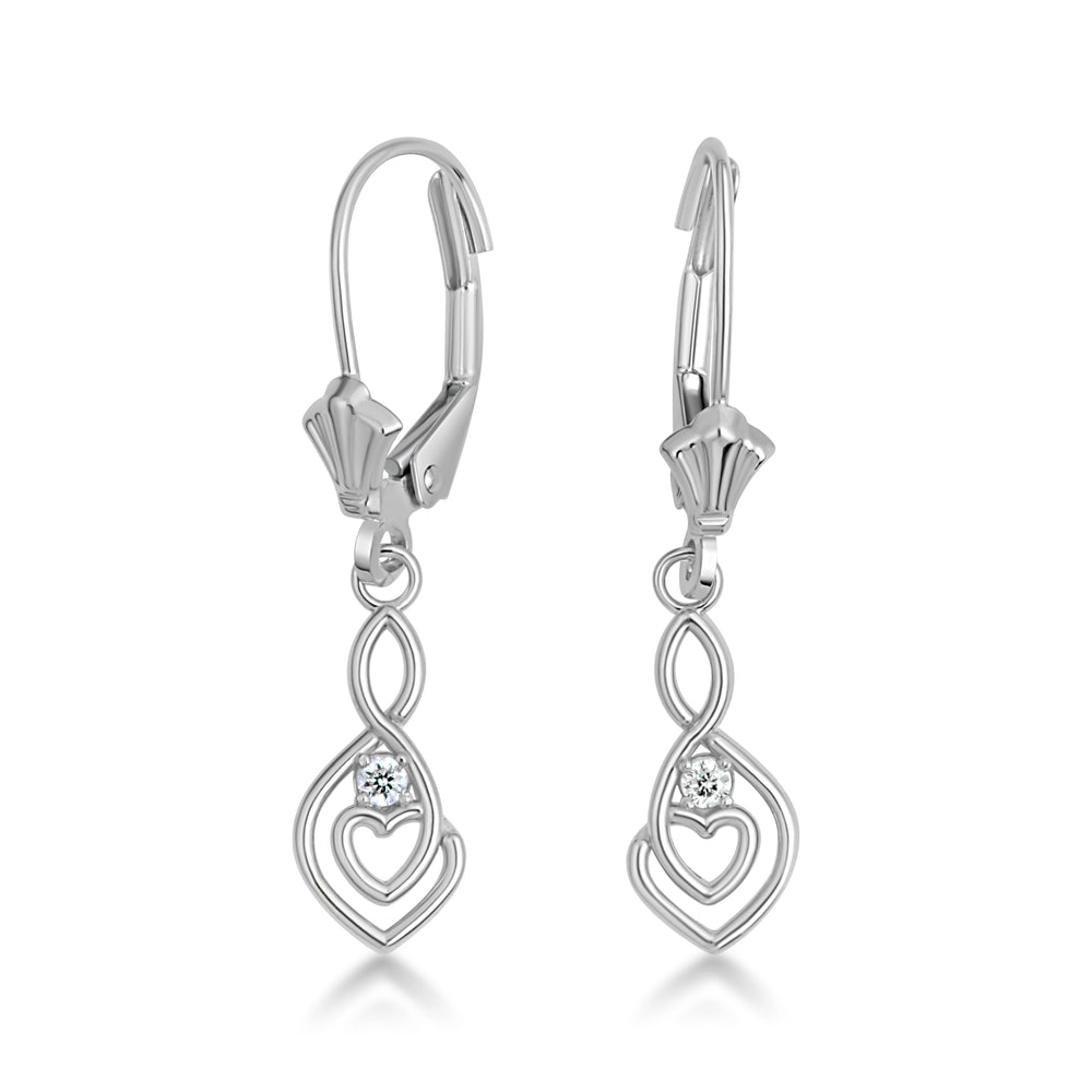 Sterling Silver Diamond Infinity Heart Leverback Earrings