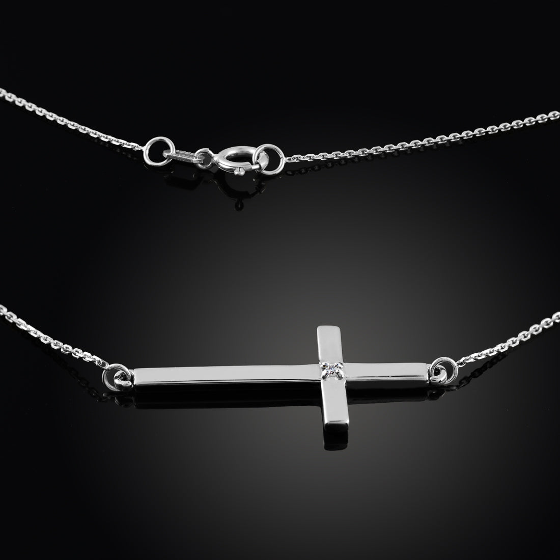 Sterling Silver Diamond Sideways Cross Faith Pendant Necklace, view 2
