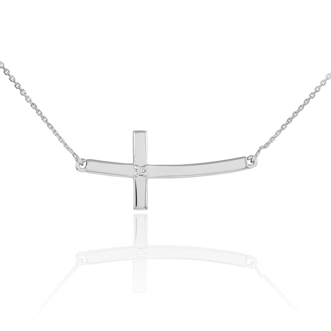 Sterling Silver Diamond Sideways Cross Pendant Necklace