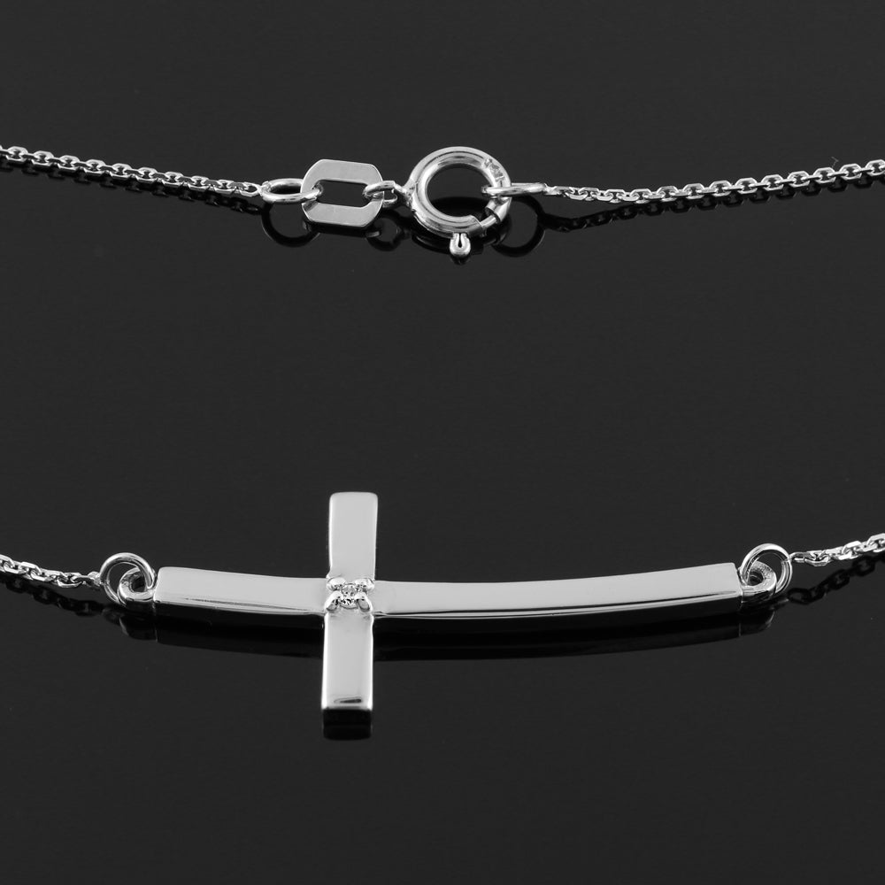 Sterling Silver Diamond Sideways Cross Pendant Necklace, view 2