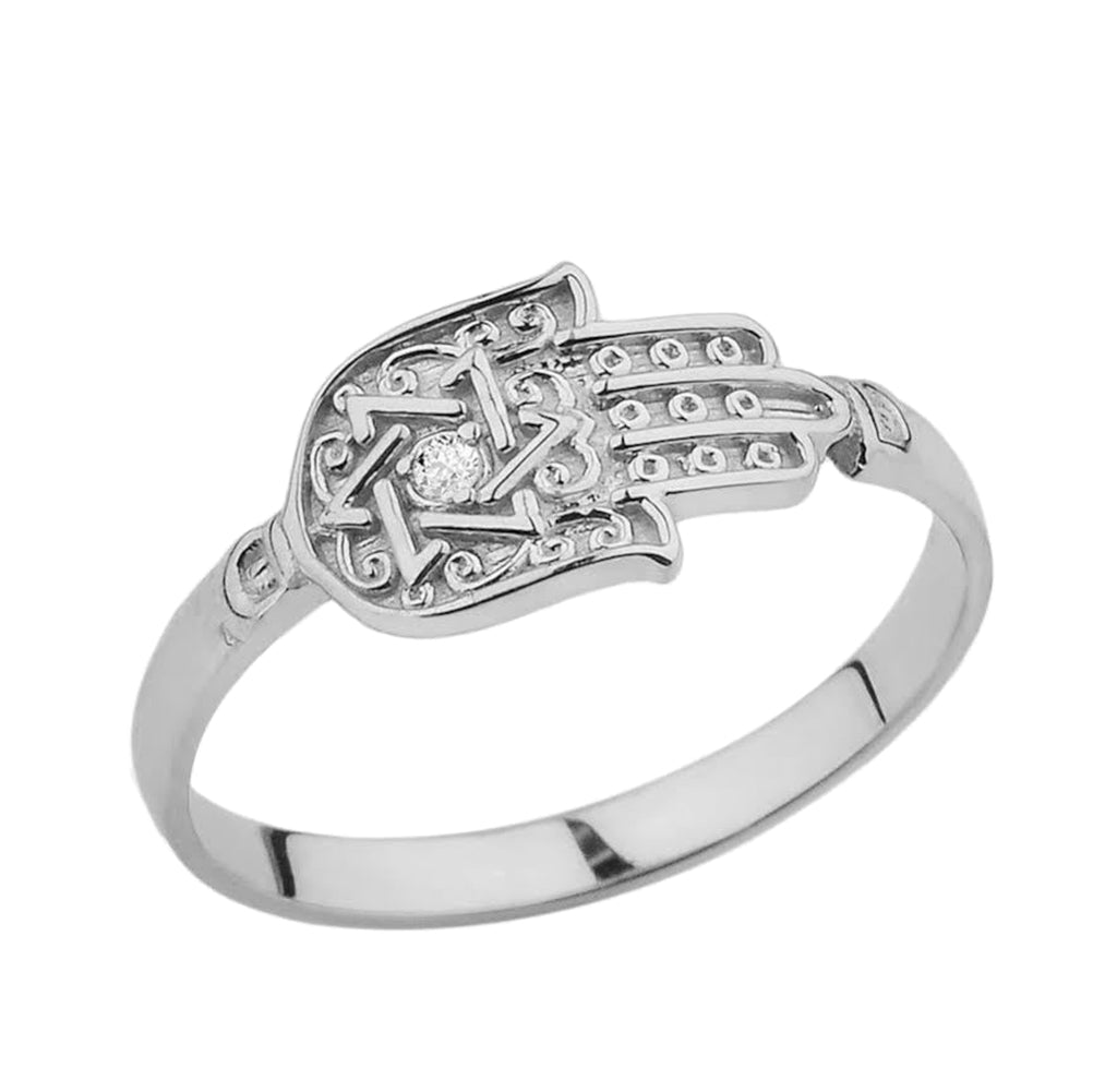 Sterling Silver Diamond Star of David Hamsa Hand Ring