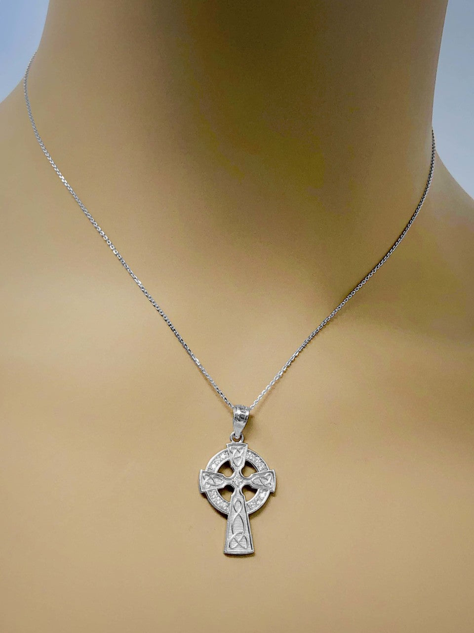 Sterling Silver Diamond Trinity Knot Celtic Cross Pendant Necklace, view 3