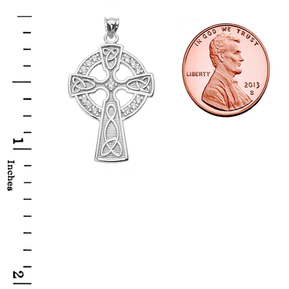 Sterling Silver Diamond Trinity Knot Celtic Cross Pendant Necklace, view 5