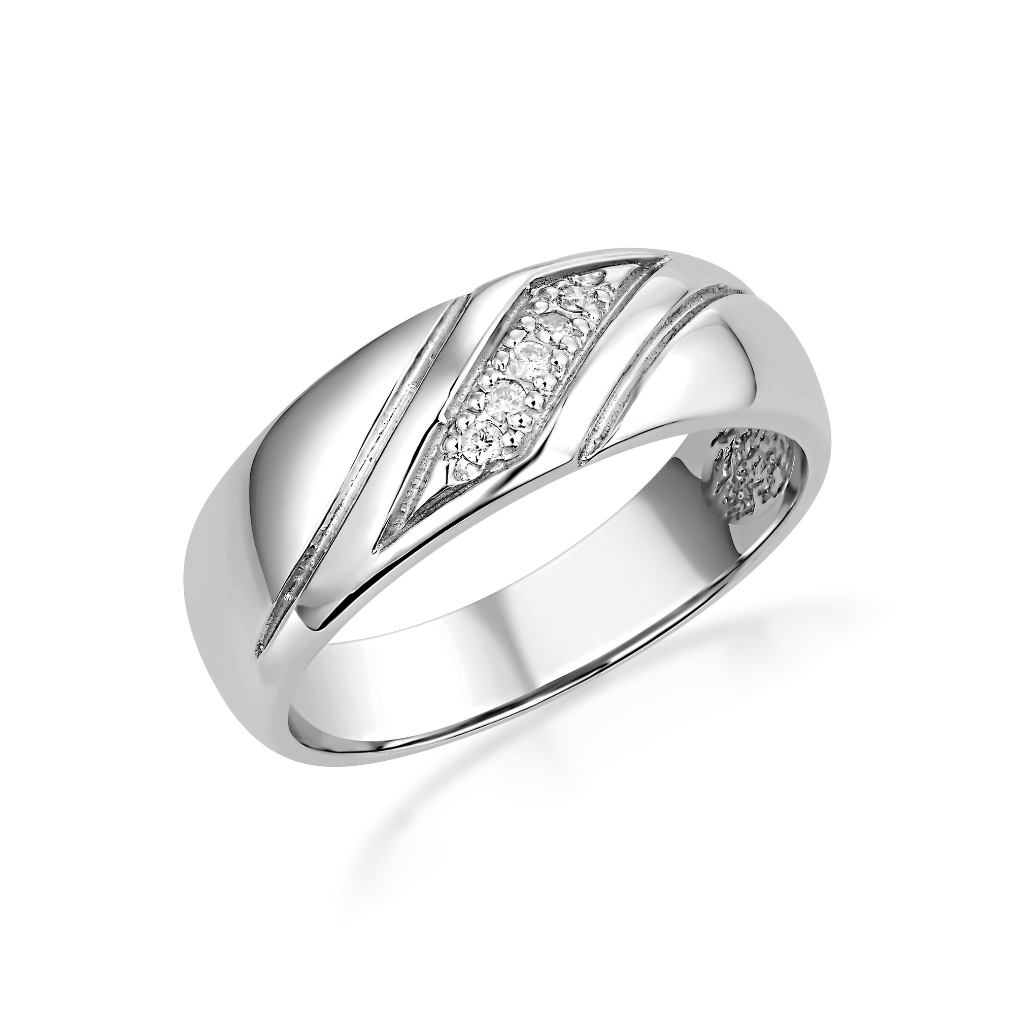 Sterling Silver Diamond Wedding Band Men's Ring