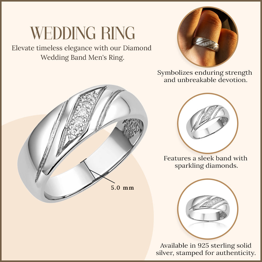 Sterling Silver Diamond Wedding Band Men's Ring, view 3