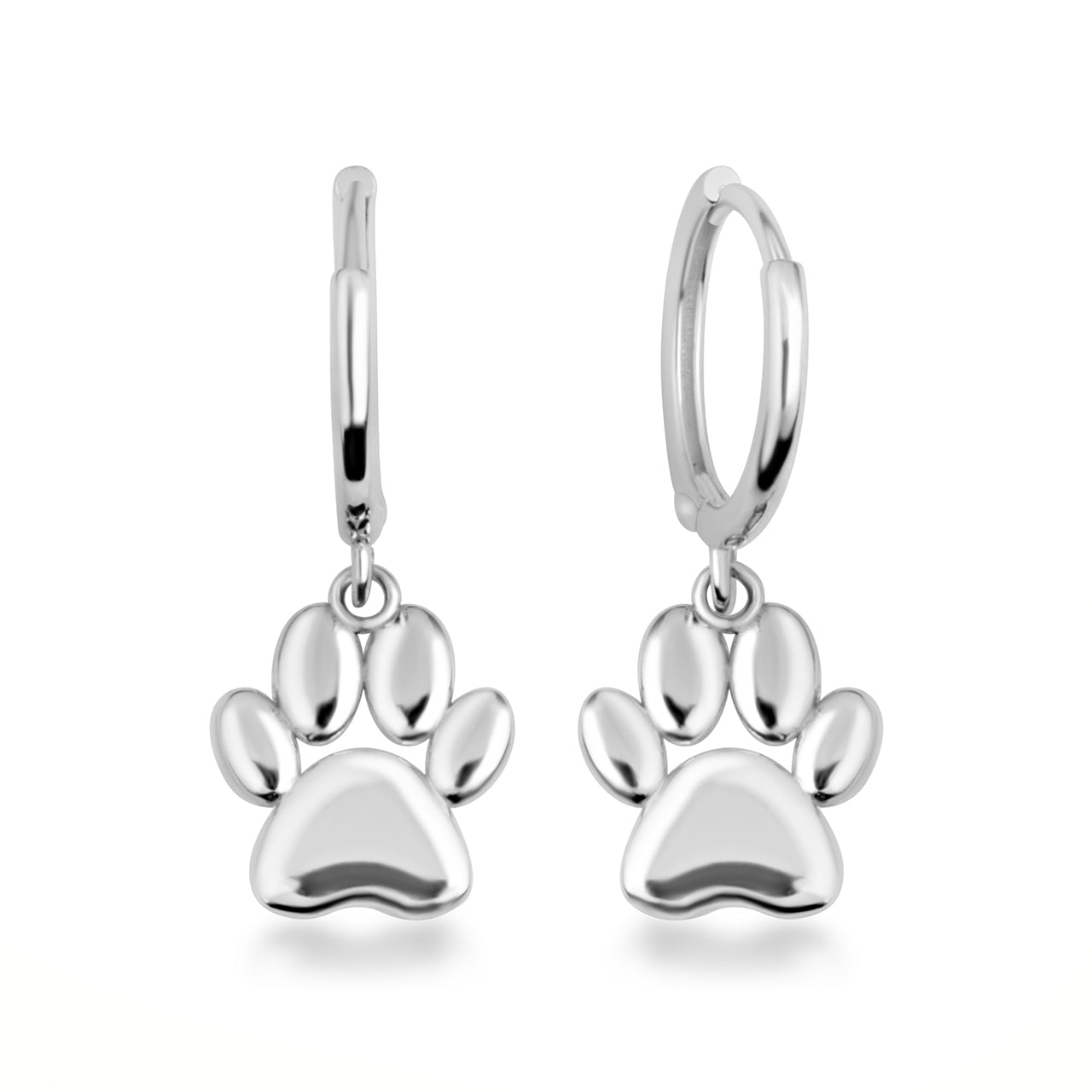 Sterling Silver Dog Paw Print Huggie Hoop Earrings