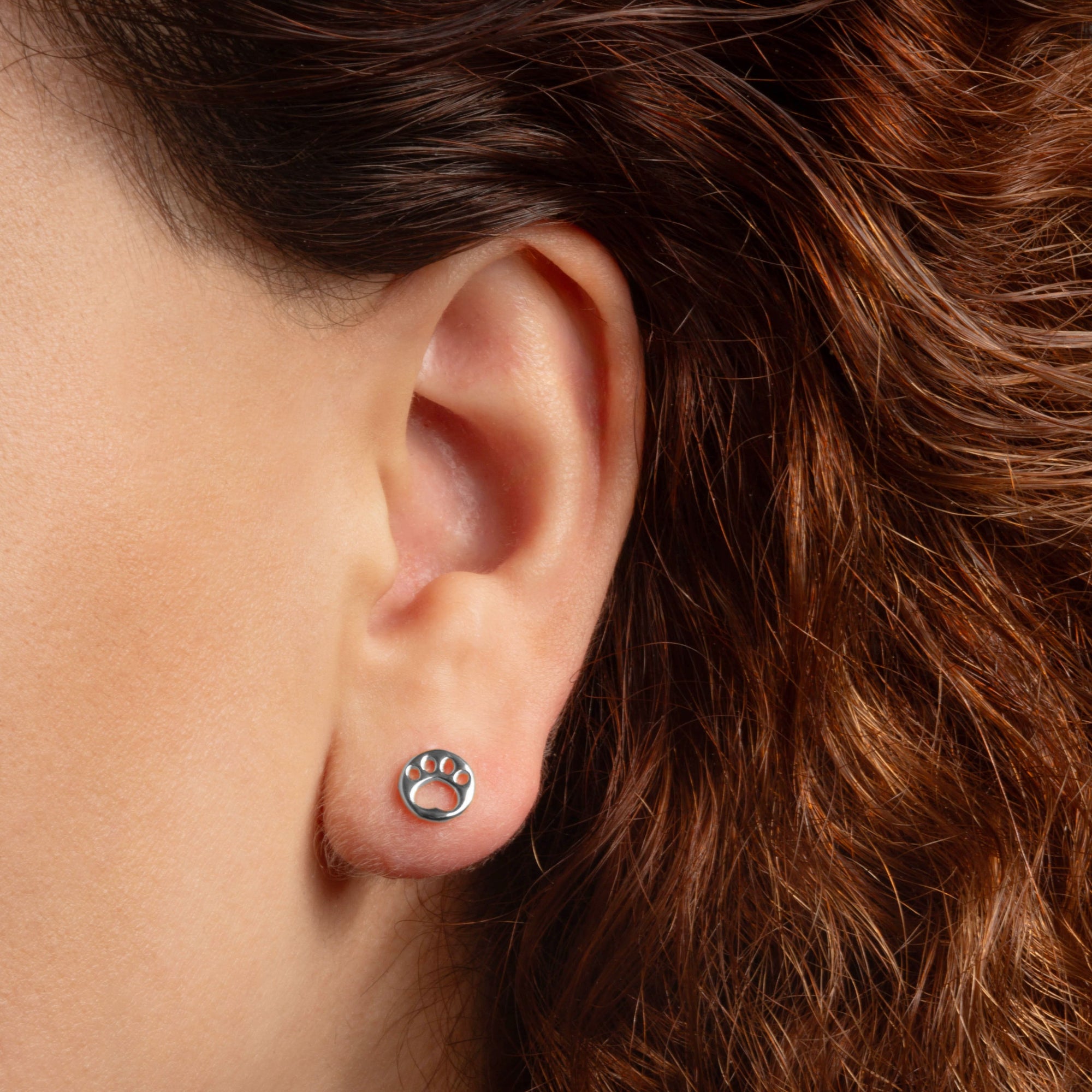 Sterling Silver Dog Paw Print Pet Stud Earrings, view 2