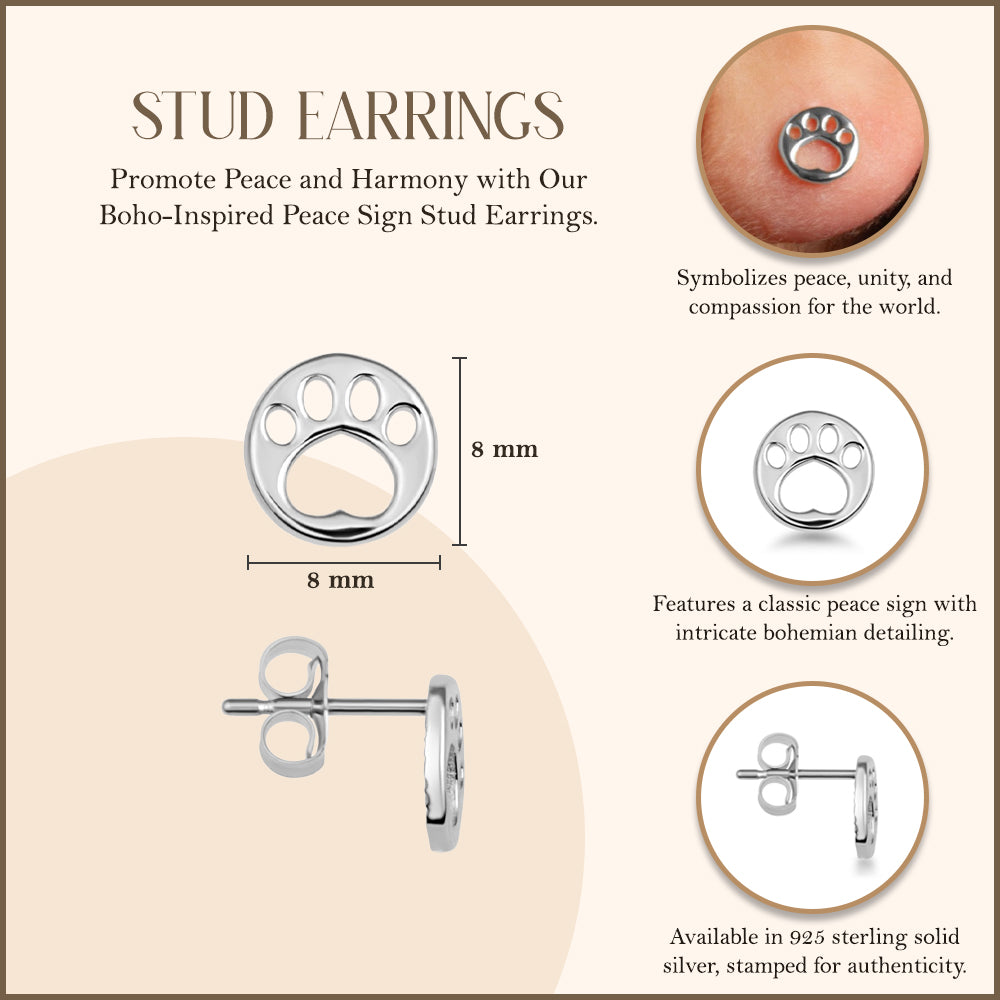 Sterling Silver Dog Paw Print Pet Stud Earrings, view 3