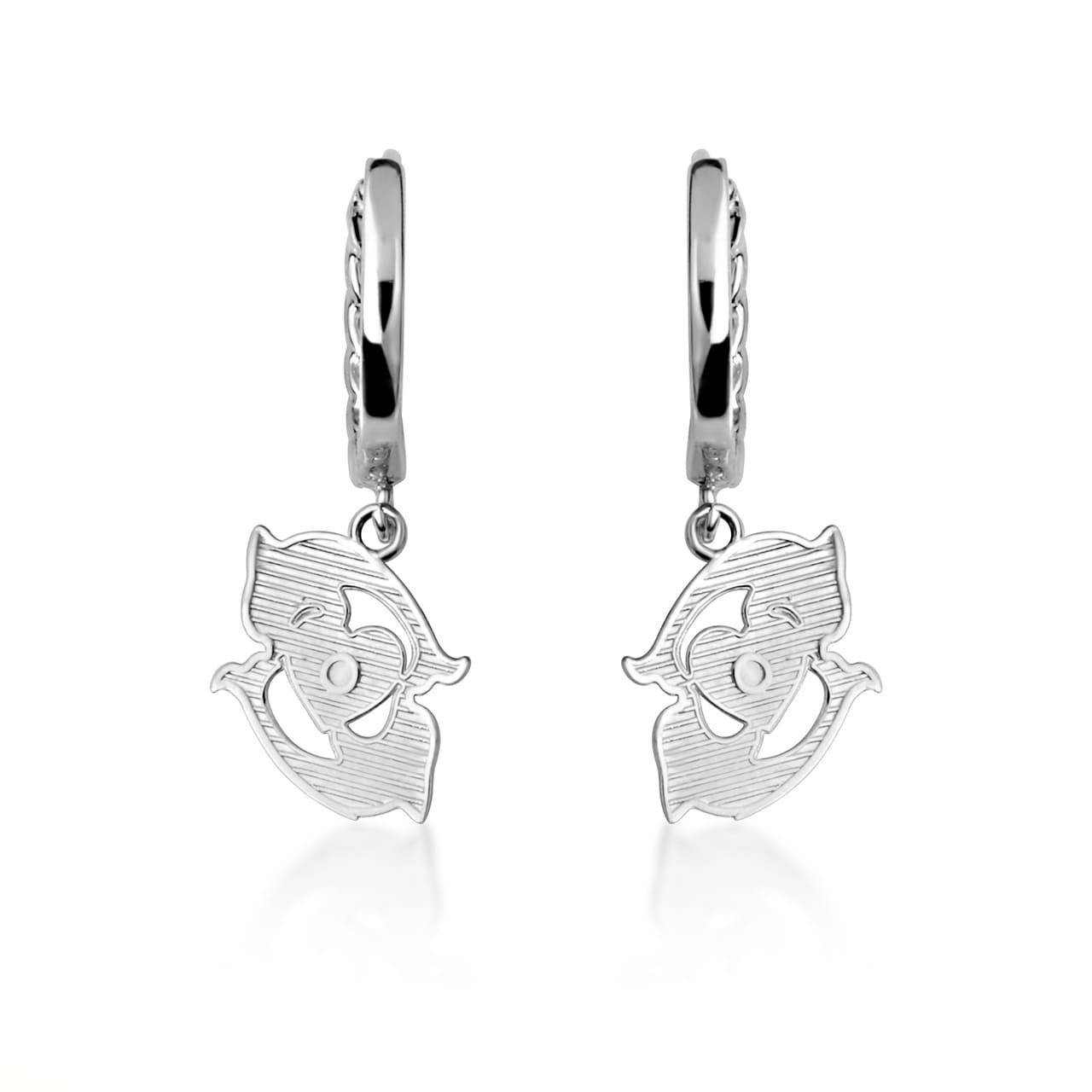 Sterling Silver Dolphin Heart Cuban Link Huggie Hoop Earrings, view 5