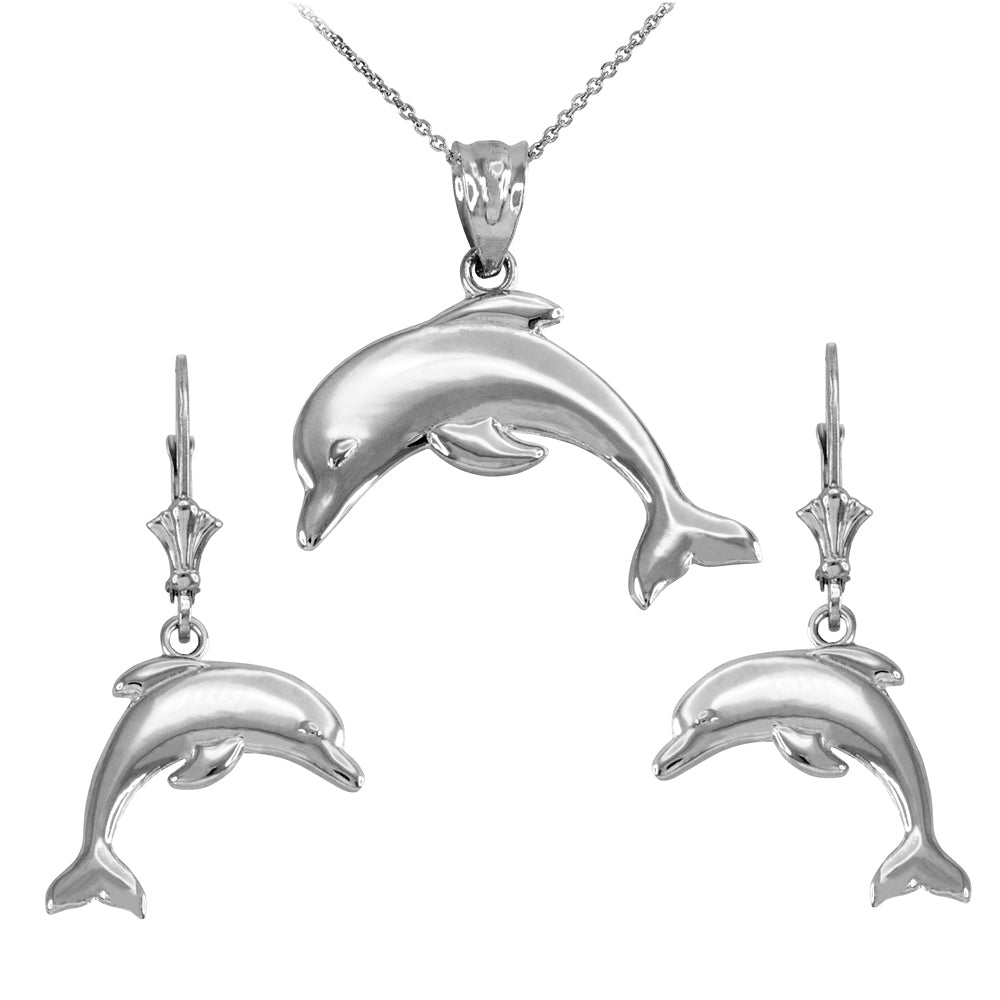 Sterling Silver Dolphin Necklace Earring Set