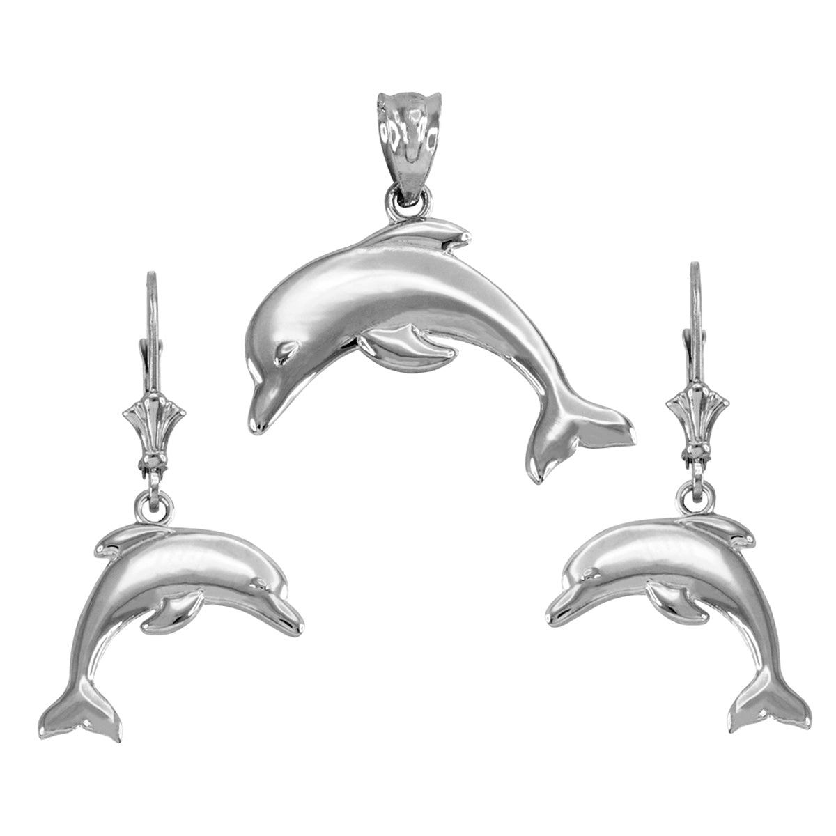 Sterling Silver Dolphin Necklace Earring Set, view 2