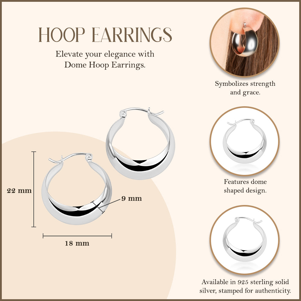 Sterling Silver Dome Hoop Earrings, view 3
