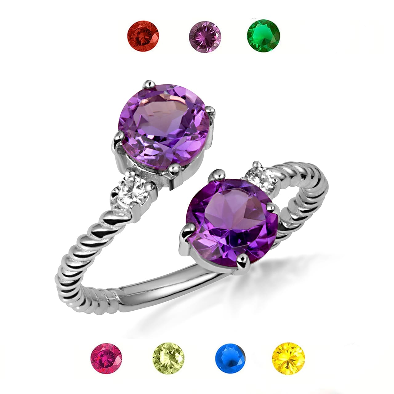 Sterling Silver Double Gemstone Wrap Around Rope Band Ring