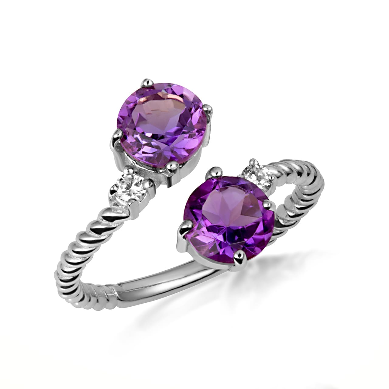 Sterling Silver Double Gemstone Wrap Around Rope Band Ring, view 3