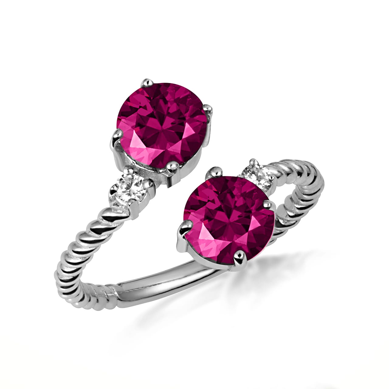 Sterling Silver Double Gemstone Wrap Around Rope Band Ring, view 4