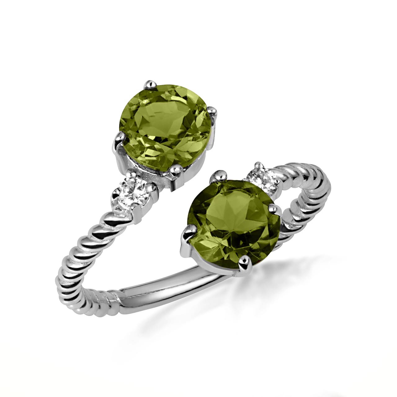 Sterling Silver Double Gemstone Wrap Around Rope Band Ring, view 5