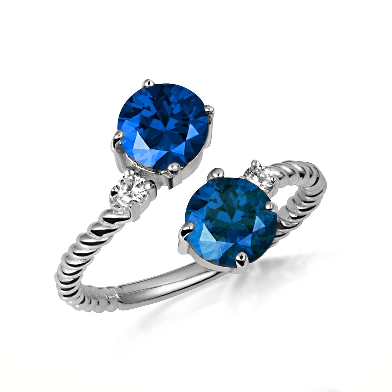 Sterling Silver Double Gemstone Wrap Around Rope Band Ring, view 6