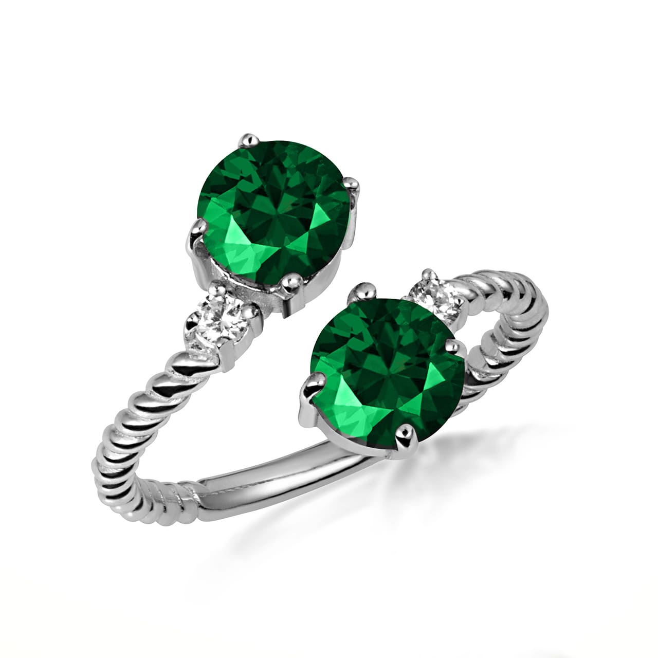 Sterling Silver Double Gemstone Wrap Around Rope Band Ring, view 8